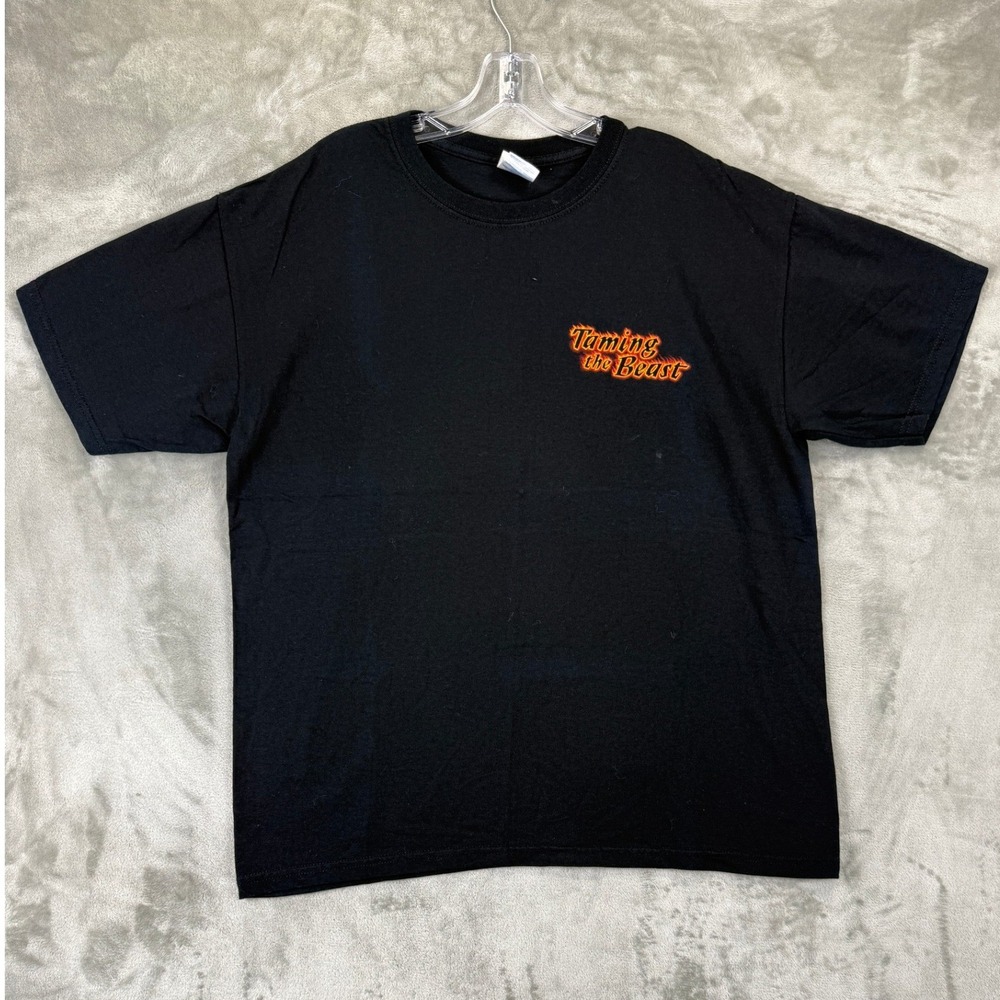 VTG Gildan Taming the Beast Firefighter Dragon Graphic T-Shirt Mens L Black L